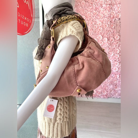 YSL vintage Mombasa pink suede bag with gold hardware - Picture 10 of 11